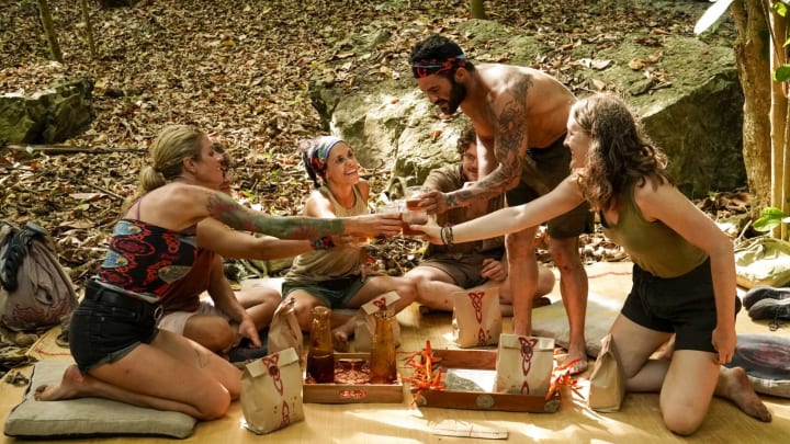 “Let’s Not Be Cute About It” – Castaways must find the key to unlock a new twist in the game. Then, one castaway finds themselves stuck between a rock and a hard place, on SURVIVOR, Wednesday, April 12 (8:00-9:00 PM, ET/PT) on the CBS Television Network, and available to stream live and on demand on Paramount+. Pictured (L-R): Carolyn Wiger, Heidi Lagares-Greenblatt, Kane Fritzler, Danny Massa, and Frannie Marin. Photo: Robert Voets/CBS ©2022 CBS Broadcasting, Inc. All Rights Reserved
