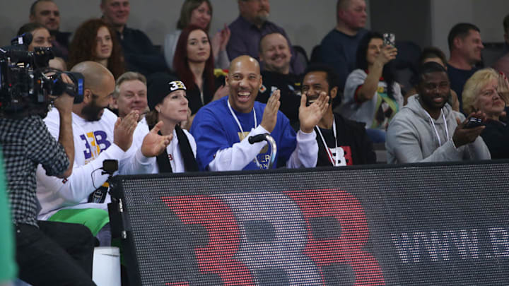 PRIENAI, LITHUANIA - JANUARY 09: LaVar Ball father of LiAngelo and LaMelo looks on during the match between Vytautas Prienai and Zalgiris Kauno on January 9, 2018 in Prienai, Lithuania. (Photo by Alius Koroliovas/Getty Images)