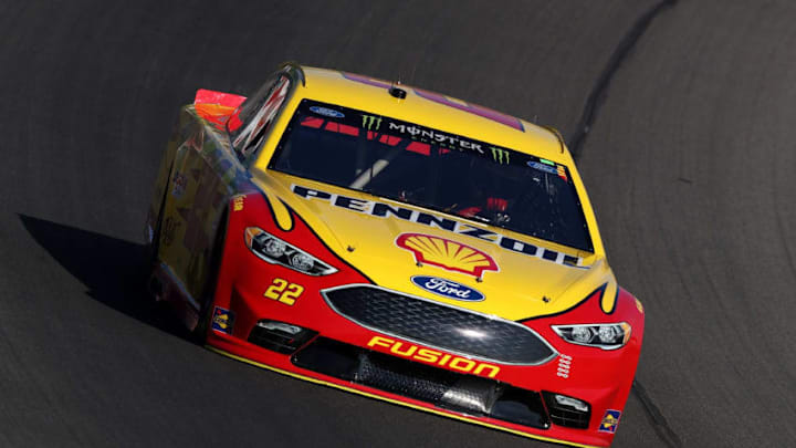 BROOKLYN, MI - AUGUST 12: Joey Logano, driver of the #22 Shell Pennzoil Ford, practices for the Monster Energy NASCAR Cup Series Pure Michigan 400 at Michigan International Speedway on August 12, 2017 in Brooklyn, Michigan. (Photo by Gregory Shamus/Getty Images)