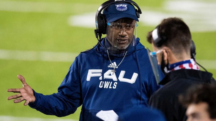 Florida Atlantic coach Willie Taggart coaches against Memphis in the Montgomery Bowl held at Cramton Bowl in Montgomery, Ala., on Wednesday December 23, 2020.Mgm44
