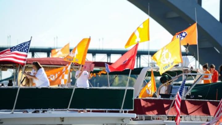 Oct 4, 2014; Knoxville, TN, USA; A general view of the Tennessee Volunteers Vol Navy on the Tennessee River prior to the game against the Florida Gators at Neyland Stadium. Mandatory Credit: Randy Sartin-USA TODAY Sports