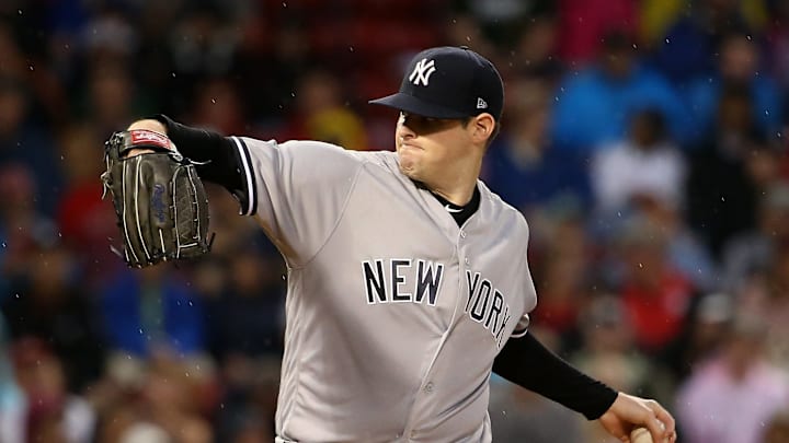 BOSTON, MA – AUGUST 18: Jordan Montgomery #47 of the New York Yankees delivers in the first inning of a game against the Boston Red Sox at Fenway Park on August 18, 2017 in Boston, Massachusetts. (Photo by Adam Glanzman/Getty Images)