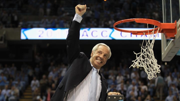 CHAPEL HILL, NC – MARCH 05: Head coach Roy Williams of the North Carolina Tar Heels celebrates winning the ACC Regular Season Championship as they defeated the Duke Blue Devils 81-67 at the Dean E. Smith Center on March 5, 2011 in Chapel Hill, North Carolina. (Photo by Streeter Lecka/Getty Images)