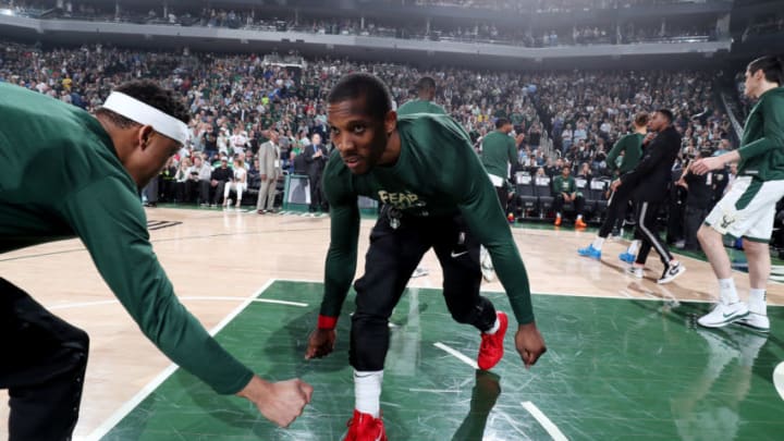 MILWAUKEE, WI - MAY 23: Eric Bledsoe #6 of the Milwaukee Bucks is introduced against the Toronto Raptors during Game Five of the Eastern Conference Finals of the 2019 NBA Playoffs on May 23, 2019 at the Fiserv Forum Center in Milwaukee, Wisconsin. NOTE TO USER: User expressly acknowledges and agrees that, by downloading and or using this Photograph, user is consenting to the terms and conditions of the Getty Images License Agreement. Mandatory Copyright Notice: Copyright 2019 NBAE (Photo by Nathaniel S. Butler/NBAE via Getty Images).