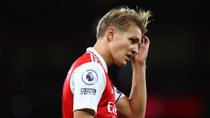 Martin Odegaard was forced off against Villa with a knock. (Photo by Chloe Knott – Danehouse/Getty Images)