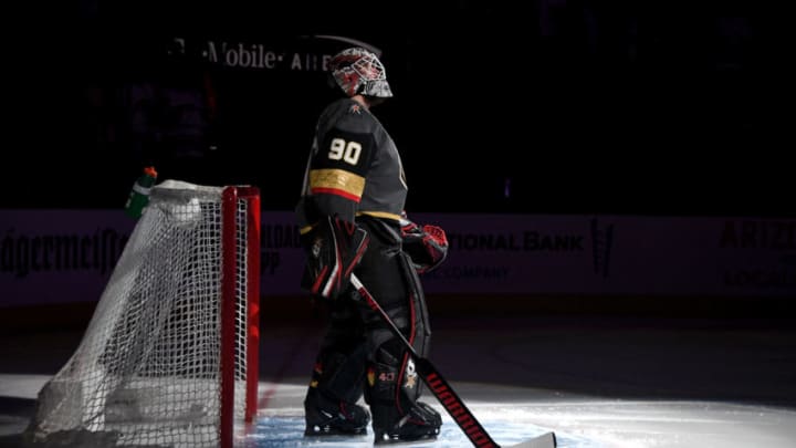 LAS VEGAS, NEVADA - FEBRUARY 28: Robin Lehner #90 of the Vegas Golden Knights is introduced before his first game for the team against the Buffalo Sabres at T-Mobile Arena on February 28, 2020 in Las Vegas, Nevada. The Golden Knights defeated the Sabres 4-2. (Photo by Ethan Miller/Getty Images)