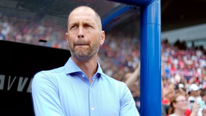 CINCINNATI, OH - JUNE 09: United States head coach Gregg Berhalter looks on prior to game action during a friendly international match between the United States and Venezuela on May 09, 2019 at Nippert Stadium, in Cincinnati, OH. (Photo by Robin Alam/Icon Sportswire via Getty Images)