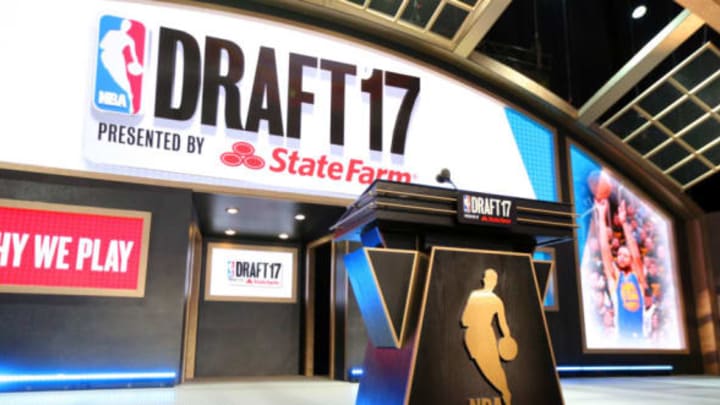 Jun 22, 2017; Brooklyn, NY, USA; General view of the stage before the 2017 NBA Draft at Barclays Center. Mandatory Credit: Brad Penner-USA TODAY Sports