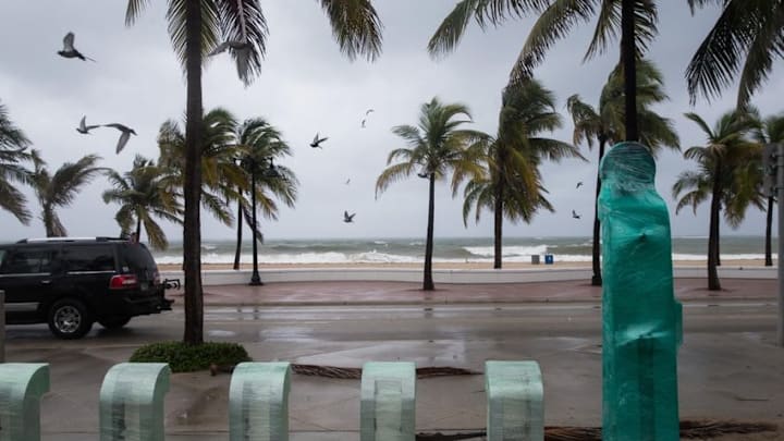 Oct 6, 2016; Fort Lauderdale Beach, FL, USA; A Broward B-cycle station sits shrink-wrapped prior to Hurricane Matthew. Mandatory Credit: Nicole Raucheisen/Naples Daily News via USA TODAY NETWORK