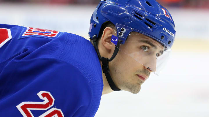 NEWARK, NJ – NOVEMBER 30: New York Rangers center Chris Kreider (20) skates during the National Hockey League game between the New Jersey Devils and the New York Rangers on November 30, 2019 at the Prudential Center in Newark, NJ. (Photo by Rich Graessle/Icon Sportswire via Getty Images)
