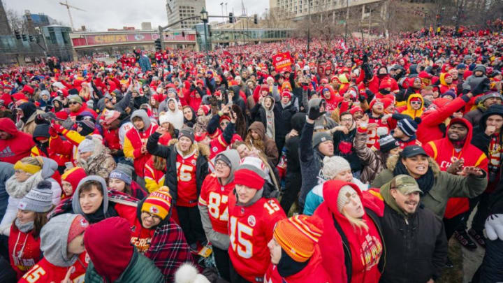 KANSAS CITY, MO - FEBRUARY 05: Fans eagerly wait for the Kansas City Chiefs Victory Parade on February 5, 2020 in Kansas City, Missouri. (Photo by Kyle Rivas/Getty Images)