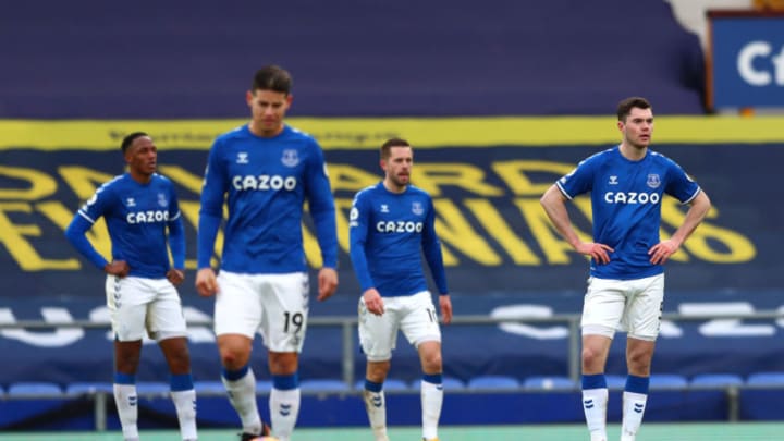 LIVERPOOL, ENGLAND - JANUARY 30: Michael Keane of Everton looks dejected during the Premier League match between Everton and Newcastle United at Goodison Park on January 30, 2021 in Liverpool, England. Sporting stadiums around the UK remain under strict restrictions due to the Coronavirus Pandemic as Government social distancing laws prohibit fans inside venues resulting in games being played behind closed doors. (Photo by Jan Kruger/Getty Images)