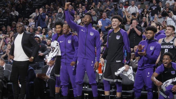 SACRAMENTO, CA – DECEMBER 12: The Sacramento Kings bench reacts during the game against the Minnesota Timberwolves on December 12, 2018 at Golden 1 Center in Sacramento, California. NOTE TO USER: User expressly acknowledges and agrees that, by downloading and or using this photograph, User is consenting to the terms and conditions of the Getty Images Agreement. Mandatory Copyright Notice: Copyright 2018 NBAE (Photo by Rocky Widner/NBAE via Getty Images)