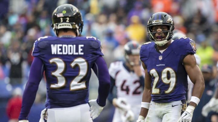 BALTIMORE, MD – SEPTEMBER 23: Marlon Humphrey #29 of the Baltimore Ravens reacts after breaking up a pass intended for Emmanuel Sanders #10 of the Denver Broncos (not pictured) during the second half at M&T Bank Stadium on September 23, 2018 in Baltimore, Maryland. (Photo by Scott Taetsch/Getty Images)