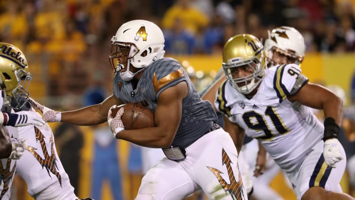 TEMPE, AZ – OCTOBER 08: Running back Demario Richard #4 of the Arizona State Sun Devils rushes the football en route to scoring on a five yard touchdown against the UCLA Bruins during the second half of the college football game at Sun Devil Stadium on October 8, 2016 in Tempe, Arizona. (Photo by Christian Petersen/Getty Images)