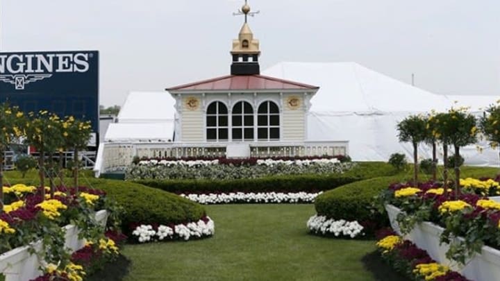 May 15, 2013; Baltimore, MA, USA; The winners circle at Pimlico Race Course stands ready for the Preakness Stakes on Saturday in Baltimore, Maryland. Mandatory Credit: Mitch Stringer-USA TODAY Sports
