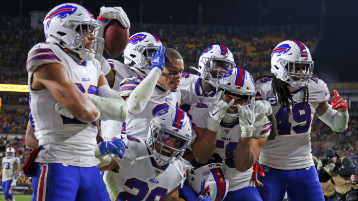 PITTSBURGH, PA – DECEMBER 15: Levi Wallace #39 of the Buffalo Bills celebrates with his defensive teammates after catching an interception in the fourth quarter against the Pittsburgh Steelers on December 15, 2019 at Heinz Field in Pittsburgh, Pennsylvania. (Photo by Justin K. Aller/Getty Images)