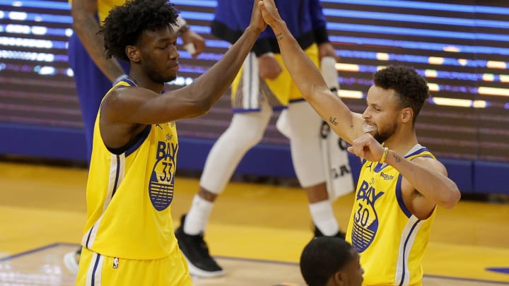 Denver Nuggets: Things to watch for in the 2021 NBA Draft Lottery. Stephen Curry and James Wiseman, Golden State Warriors. (Photo by Ezra Shaw/Getty Images)