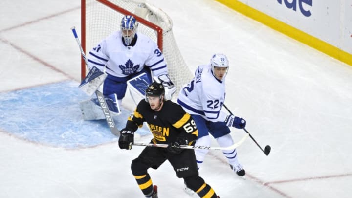 BOSTON, MA - DECEMBER 10: Boston Bruins Left Wing Tim Schaller (59) looks for a pass from an open teammate. During the Boston Bruins game against the Toronto Maple Leafs on December 10, 2016 at TD Bank Garden in Boston, MA. (Photo by Michael Tureski/Icon Sportswire via Getty Images)