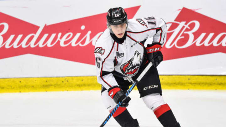 BOISBRIAND, QC – SEPTEMBER 29: Alex Beaucage #16 of the Rouyn-Noranda Huskies looks towards the play as he skates against the Blainville-Boisbriand Armada during the QMJHL game at Centre d’Excellence Sports Rousseau on September 29, 2017 in Boisbriand, Quebec, Canada. The Rouyn-Noranda Huskies defeated the Blainville-Boisbriand Armada 4-2. (Photo by Minas Panagiotakis/Getty Images)