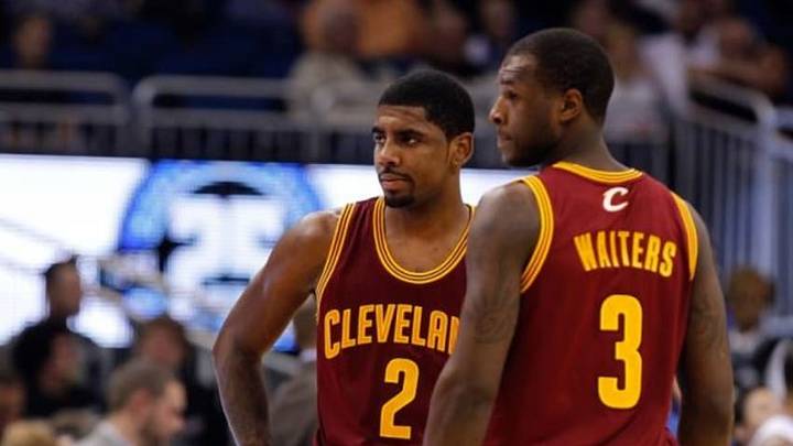 Dec 13, 2013; Orlando, FL, USA; Cleveland Cavaliers point guard Kyrie Irving (2) and shooting guard Dion Waiters (3) against the Orlando Magic during the first quarter at Amway Center. Mandatory Credit: Kim Klement-USA TODAY Sports