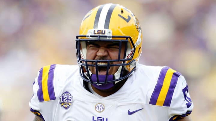 BATON ROUGE, LA - SEPTEMBER 08: Breiden Fehoko #91 of the LSU Tigers celebrates a sack during the first half against the Southeastern Louisiana Lions at Tiger Stadium on September 8, 2018 in Baton Rouge, Louisiana. (Photo by Jonathan Bachman/Getty Images) BATON ROUGE, LA - SEPTEMBER 08: Breiden Fehoko #91 of the LSU Tigers celebrates a sack during the first half against the Southeastern Louisiana Lions at Tiger Stadium on September 8, 2018 in Baton Rouge, Louisiana. (Photo by Jonathan Bachman/Getty Images)