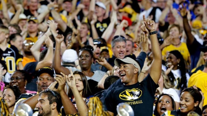 GAINESVILLE, FL - OCTOBER 18: Missouri Tigers fans reacts after Marcus Murphy