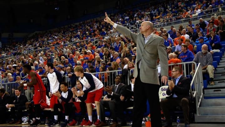 Feb 9, 2016; Gainesville, FL, USA; Mississippi Rebels head coach Andy Kennedy calls a play against the Florida Gators during the second half at Stephen C. O