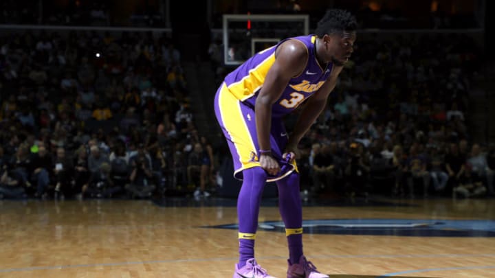 MEMPHIS, TN - MARCH 24: Julius Randle #30 of the Los Angeles Lakers looks on during the game against the Memphis Grizzlies on March 24, 2018 at FedExForum in Memphis, Tennessee. NOTE TO USER: User expressly acknowledges and agrees that, by downloading and or using this photograph, User is consenting to the terms and conditions of the Getty Images License Agreement. Mandatory Copyright Notice: Copyright 2018 NBAE (Photo by Joe Murphy/NBAE via Getty Images)