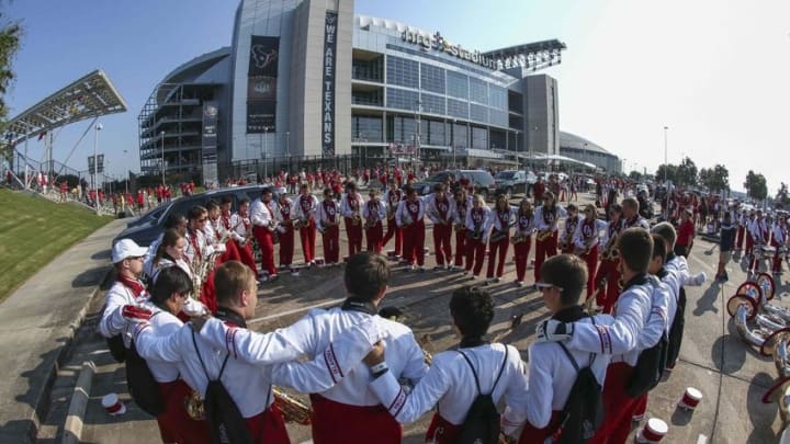 Sep 3, 2016; Houston, TX, USA; Oklahoma Sooners band members gather in a circle before a game against the Houston Cougars at NRG Stadium. Mandatory Credit: Troy Taormina-USA TODAY Sports
