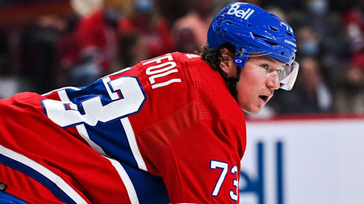 Dec 2, 2021; Montreal, Quebec, CAN; Montreal Canadiens right wing Tyler Toffoli. Mandatory Credit: David Kirouac-USA TODAY Sports