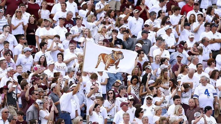 Mississippi state football fans in the stands of Davis Wade Stadium