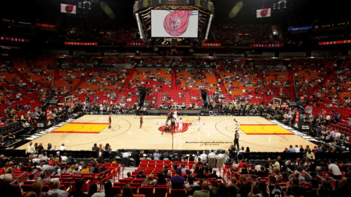 MIAMI, FL - NOVEMBER 19: a general view of the tip off to start the game between the Miami Heat and Indiana Pacers on November 19, 2017 at American Airlines Arena in Miami, Florida. NOTE TO USER: User expressly acknowledges and agrees that, by downloading and or using this Photograph, user is consenting to the terms and conditions of the Getty Images License Agreement. Mandatory Copyright Notice: Copyright 2017 NBAE (Photo by Oscar Baldizon/NBAE via Getty Images)