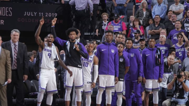 SACRAMENTO, CA - OCTOBER 26: The Sacramento Kings bench reacts during the game against the Washington Wizards on October 26, 2018 at Golden 1 Center in Sacramento, California. NOTE TO USER: User expressly acknowledges and agrees that, by downloading and or using this photograph, User is consenting to the terms and conditions of the Getty Images Agreement. Mandatory Copyright Notice: Copyright 2018 NBAE (Photo by Rocky Widner/NBAE via Getty Images)