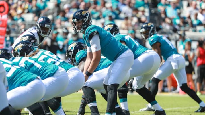 JACKSONVILLE, FL - OCTOBER 21: Blake Bortles #5 of the Jacksonville Jaguars lines up under center during the first half against the Houston Texans at TIAA Bank Field on October 21, 2018 in Jacksonville, Florida. (Photo by Scott Halleran/Getty Images)