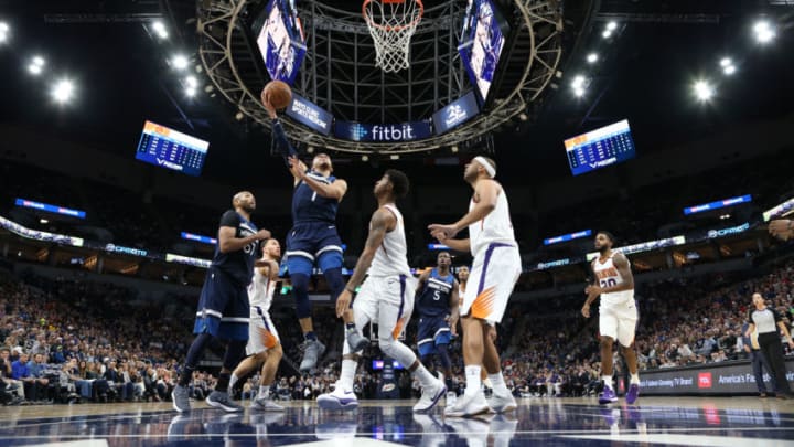 MINNEAPOLIS, MN - NOVEMBER 26: Tyus Jones #1 of the Minnesota Timberwolves shoots the ball against the Phoenix Suns on November 26, 2017 at Target Center in Minneapolis, Minnesota. NOTE TO USER: User expressly acknowledges and agrees that, by downloading and or using this Photograph, user is consenting to the terms and conditions of the Getty Images License Agreement. Mandatory Copyright Notice: Copyright 2017 NBAE (Photo byJordan Johnson/NBAE via Getty Images)