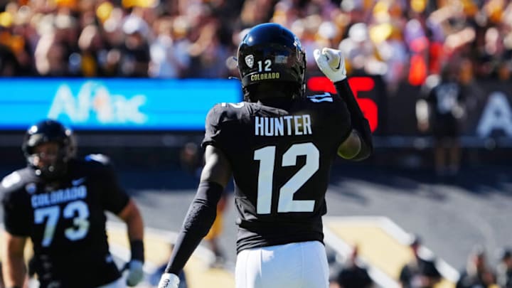 Travis Hunter made a pair of Nebraska defenders look foolish in an insane play after a catching during a first half shutout effort from Colorado Mandatory Credit: Ron Chenoy-USA TODAY Sports