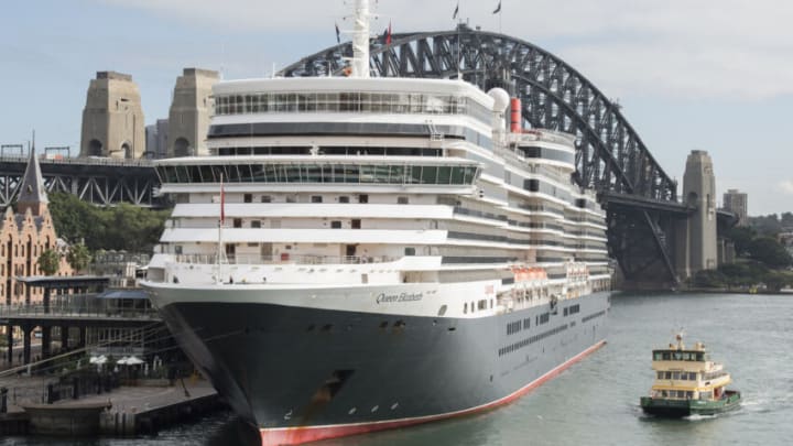 Cunard cruise ship Queen Elizabeth berthed at the Overseas Passenger terminal on February 27, 2018 in Sydney, Australia.