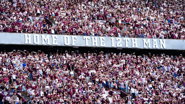 COLLEGE STATION, TX – SEPTEMBER 18: Fans during the game between the Texas A&M Aggies and the New Mexico Lobos at Kyle Field on September 18, 2021 in College Station, Texas. (Photo by Alex Bierens de Haan/Getty Images)