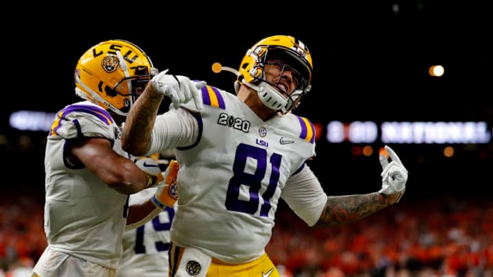 Former LSU Football tight end Thaddeus Moss (Photo by Jonathan Bachman/Getty Images)