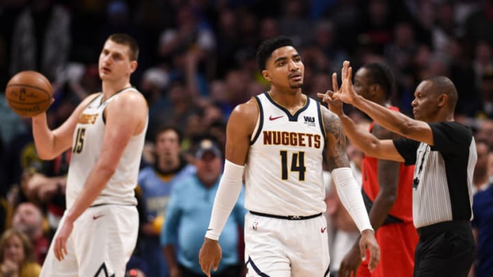 DENVER, CO - APRIL 1: Gary Harris (14) of the Denver Nuggets reacts to being called for a foul on Damian Lillard (0) of the Portland Trail Blazers during the fourth quarter of the Trailblazers' 97-90 win on Wednesday, May 1, 2019. The Denver Nuggets and the Portland Trailblazers game two of their second round NBA playoff series at the Pepsi Center in Denver. (Photo by AAron Ontiveroz/MediaNews Group/The Denver Post via Getty Images)