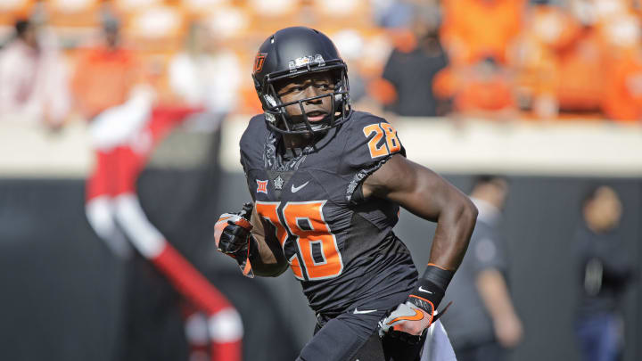 STILLWATER, OK – NOVEMBER 04: Wide receiver James Washington #28 of the Oklahoma State Cowboys warms up before the game against the Oklahoma Sooners at Boone Pickens Stadium on November 4, 2017 in Stillwater, Oklahoma. Oklahoma defeated Oklahoma State 62-52. (Photo by Brett Deering/Getty Images)