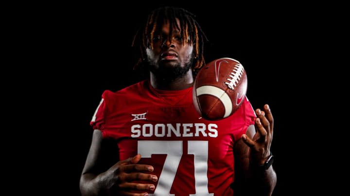 Anton Harrison (71) is pictured at University of Oklahoma media day on OU campus in Norman on Wednesday, Aug. 10, 2022.Ou Media Day 9
