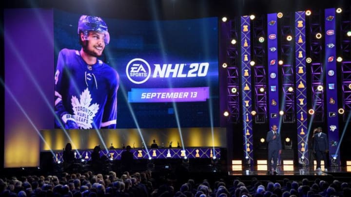 The cover of EA Sports NHL 20 is revealed with Auston Matthews of the Toronto Maple Leafs during the 2019 NHL Awards at the Mandalay Bay Events Center on June 19, 2019 in Las Vegas, Nevada. (Photo by Ethan Miller/Getty Images)