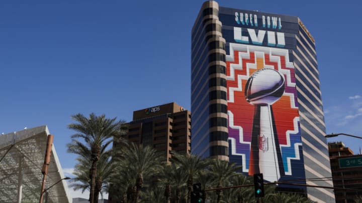 Fans walk around downtown Phoenix, outside of the fan experience, ahead of Super Bowl LVII on February 11, 2023 in Phoenix, Arizona. (Photo by Carmen Mandato/Getty Images)