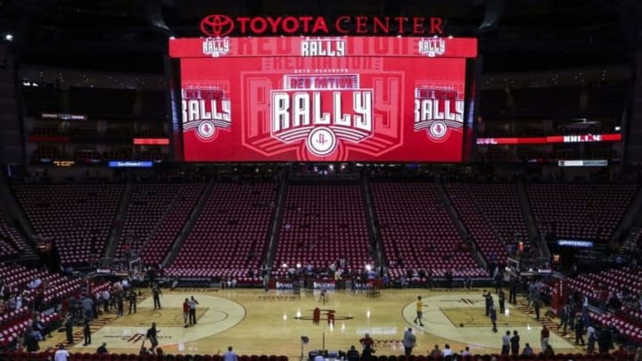Apr 21, 2016; Houston, TX, USA; General view inside Toyota Center before game three of the first round of the NBA Playoffs between the Houston Rockets and the Golden State Warriors. Mandatory Credit: Troy Taormina-USA TODAY Sports
