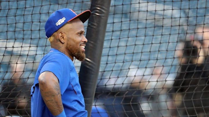 Oct 5, 2016; New York City, NY, USA; New York Mets player Jose Reyes warms up before the National League wild card playoff baseball game against the San Francisco Giants at Citi Field. Mandatory Credit: Anthony Gruppuso-USA TODAY Sports