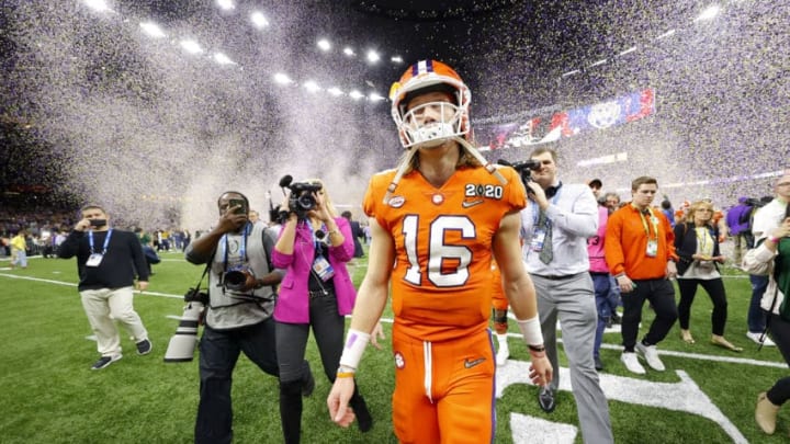 NEW ORLEANS, LOUISIANA - JANUARY 13: Trevor Lawrence #16 of the Clemson Tigers reacts after being defeated 42-25 by LSU Tigers in the College Football Playoff National Championship game at Mercedes Benz Superdome on January 13, 2020 in New Orleans, Louisiana. (Photo by Kevin C. Cox/Getty Images)