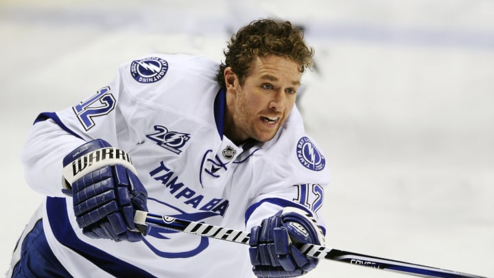 SUNRISE, FL – MARCH 12: Ryan Malone #12 of the Tampa Bay Lightning warms up before NHL game against the Florida Panthers at the BB&T Center on March 12, 2013 in Sunrise, Florida. (Photo by Ronald C. Modra/Getty Images)