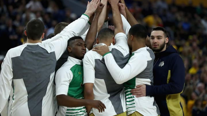 BUFFALO, NY – MARCH 18: The Notre Dame Fighting Irish prepare. (Photo by Elsa/Getty Images)